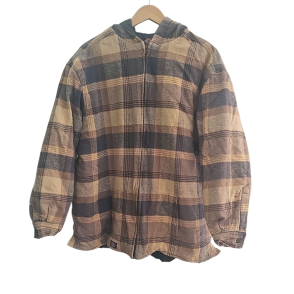 Dickies Vintage Plaid Flannel Quilted Jacket Brown Blue Checkered Zip-Up Sz XL - Picture 1 of 15